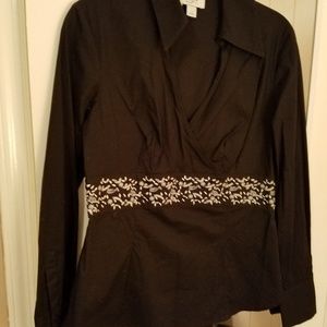 Loft Black silver crisscross wrap style blouse